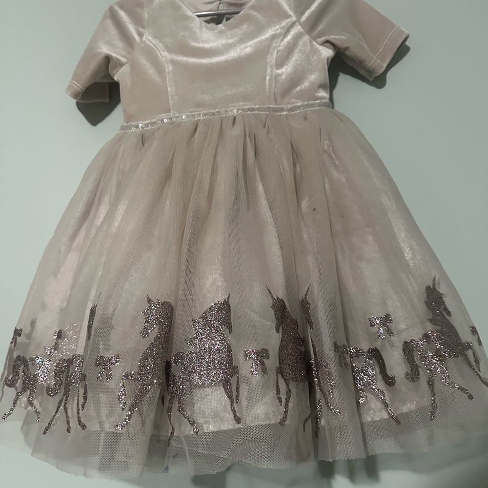 Elegant Cream Dress with Unicorn Design